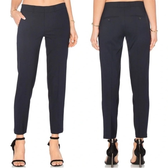 Vince Side Strapping Wool Pant Coastal Blue Cropped Business Casual Women’s 4 - Picture 1 of 12